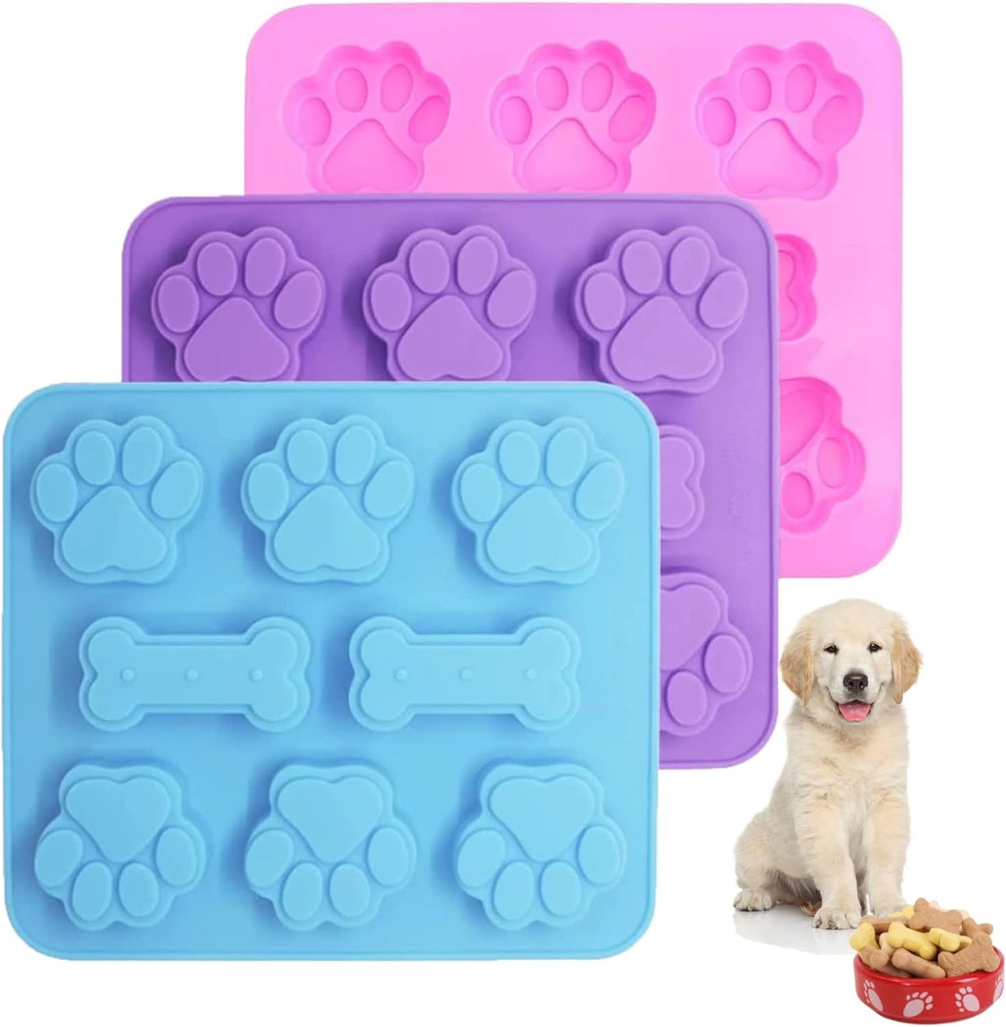 2 Pack Silicone Molds - Puppy Dog Paw & Dog Bone Shapes for Baking Chocolate, Candy, Jelly, Ice Cube Treats