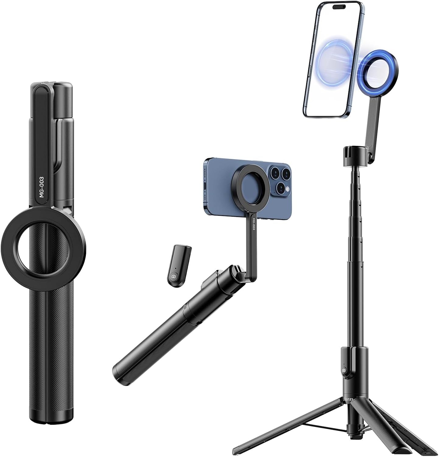 54'' Magnetic Selfie Stick Tripod Pro, All-In-One Phone Tripod W Magnetic Phone Holder & Detachable Wireless Remote, C/W Magsafe, for Iphone 16 15 14 13 12 Series & Android Phones (White)