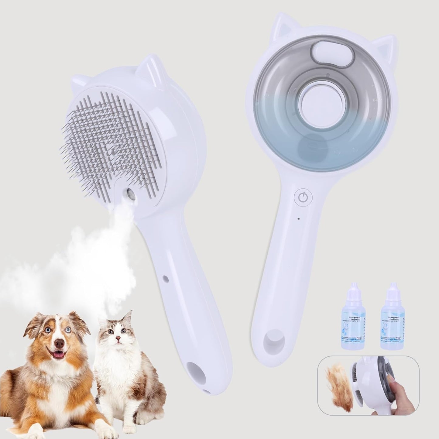 Pet Steam Brush for Cats & Dogs ,3-In-1 Pet Grooming Comb,Reduces Shedding, Soft Bristles, Promotes Healthy Coat-Comes - Includes Waterless Shampoo,Pink