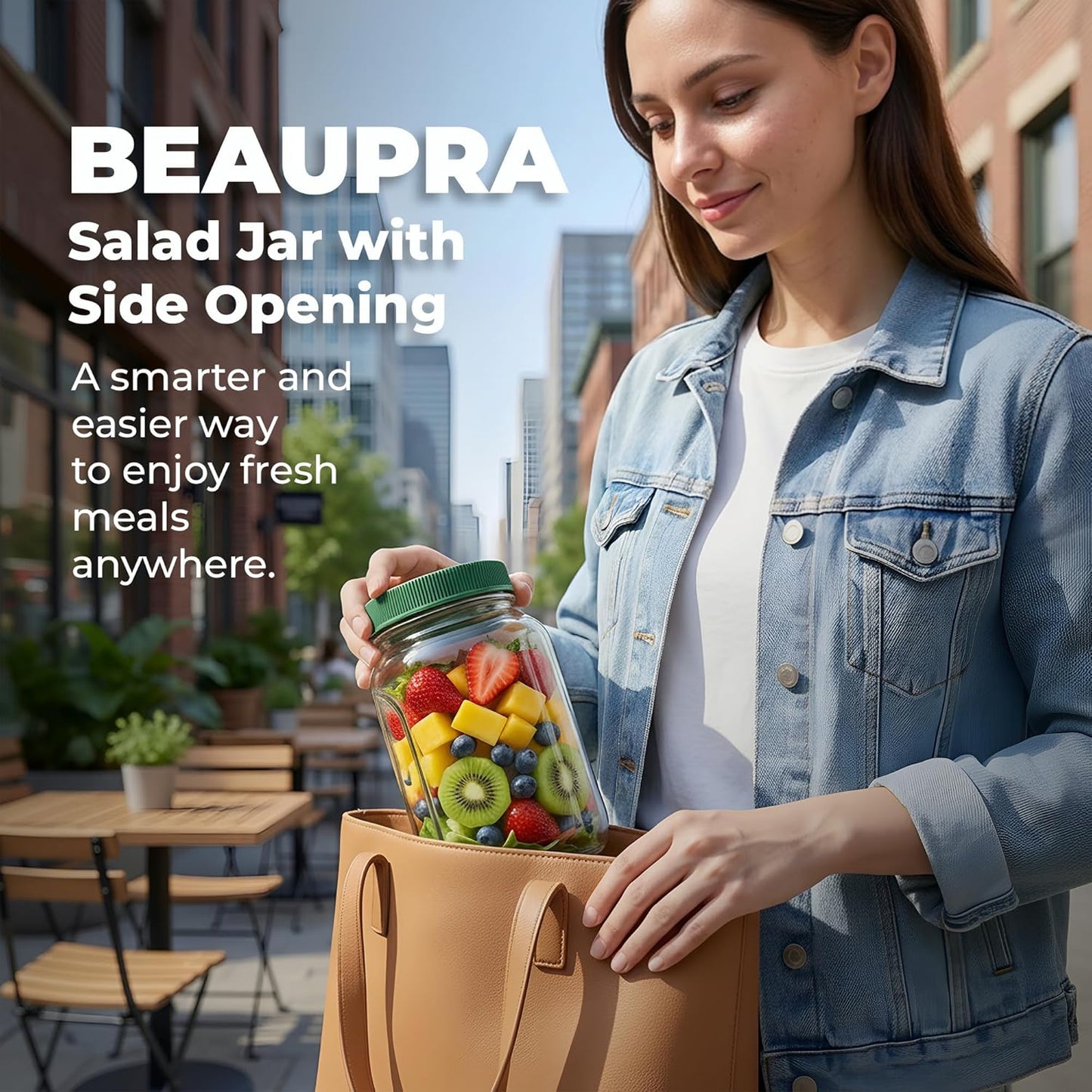 Premium Salad Jars with Side Opening, Salad Dressing Containers, on the Go Salad Jar Lunch Box for Meal Prep & Food Storage, Keeps Food Fresh & Organized, Salad Bowls to Go for Lunch, Travel