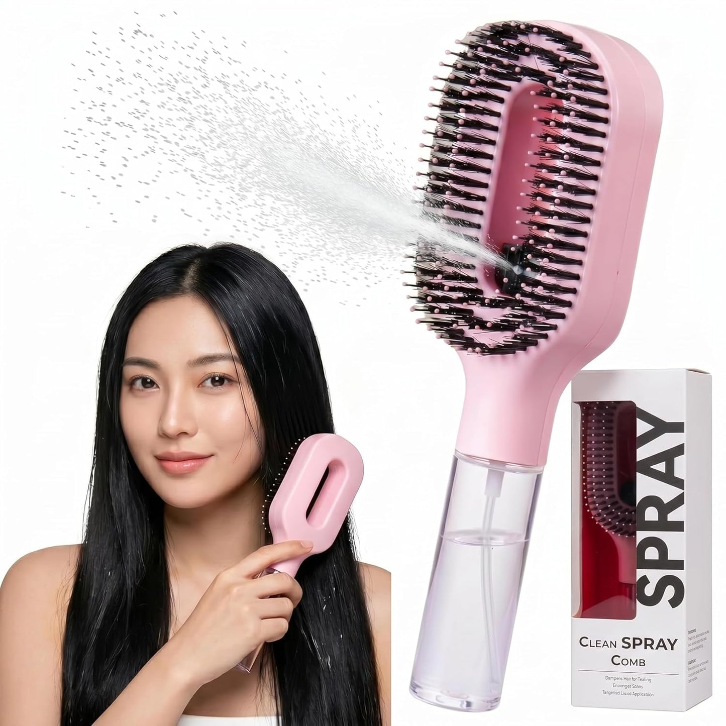 Hair Refresh Spray Brush, 2-In-1 Detangling Hairbrush with Fine Mist Sprayer, Instant Morning Hair Fix, No-Wash Styling Tool, Anti-Frizz & Static Control, Portable for Travel Gym Office