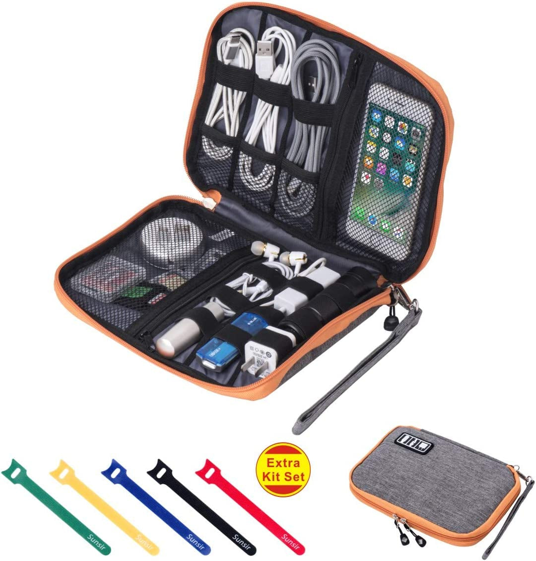 Travel Cable Organizer Bag Waterproof Portable Electronic Accessories Organizer for USB Cable Cord Phone Charger Headset Wire SD Card with 5Pcs Cable Ties(Blue)