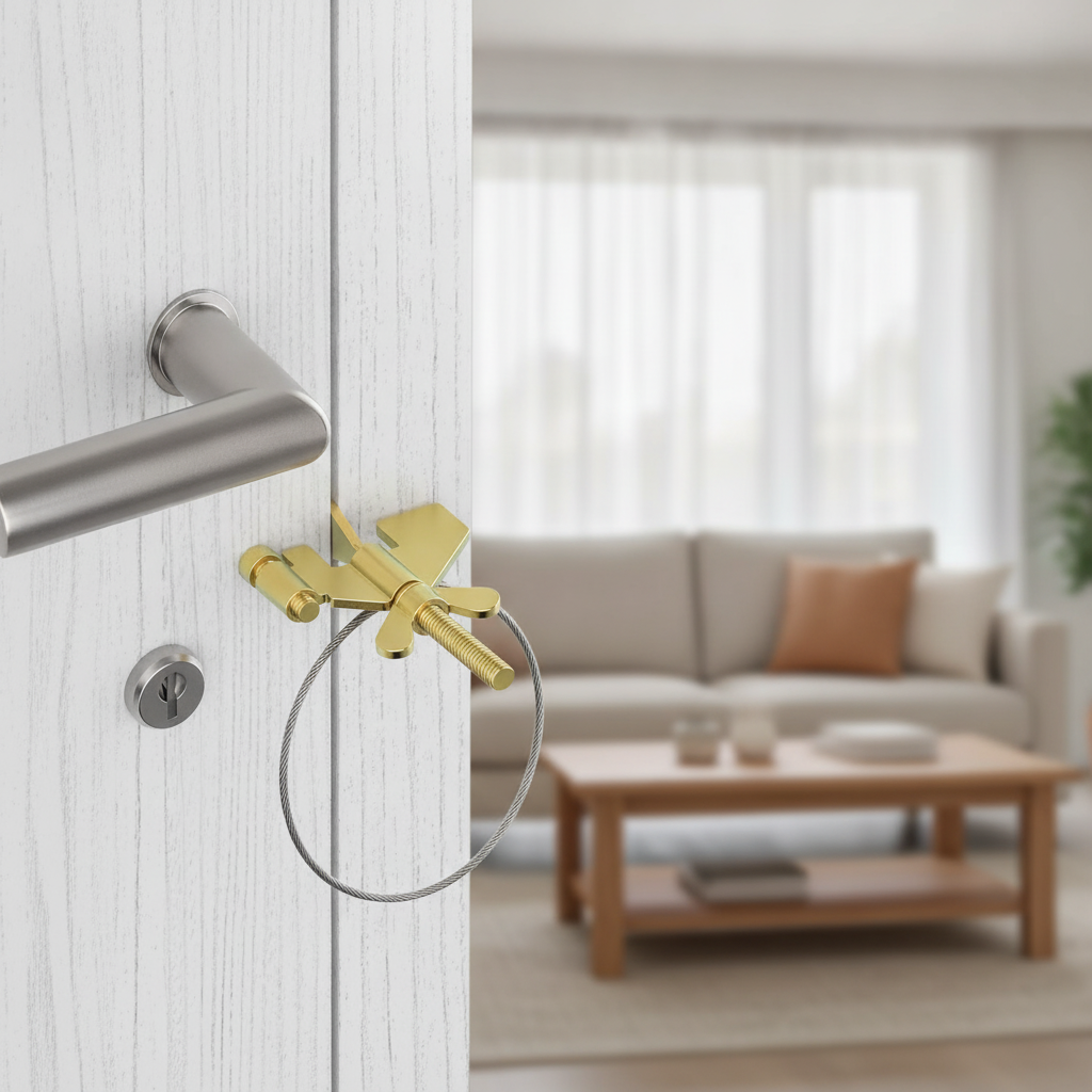 1 PCS Gold Portable Door Lock,Heavy-Duty Portable Door Lock for Home, Travel, Hotels, Apartments
