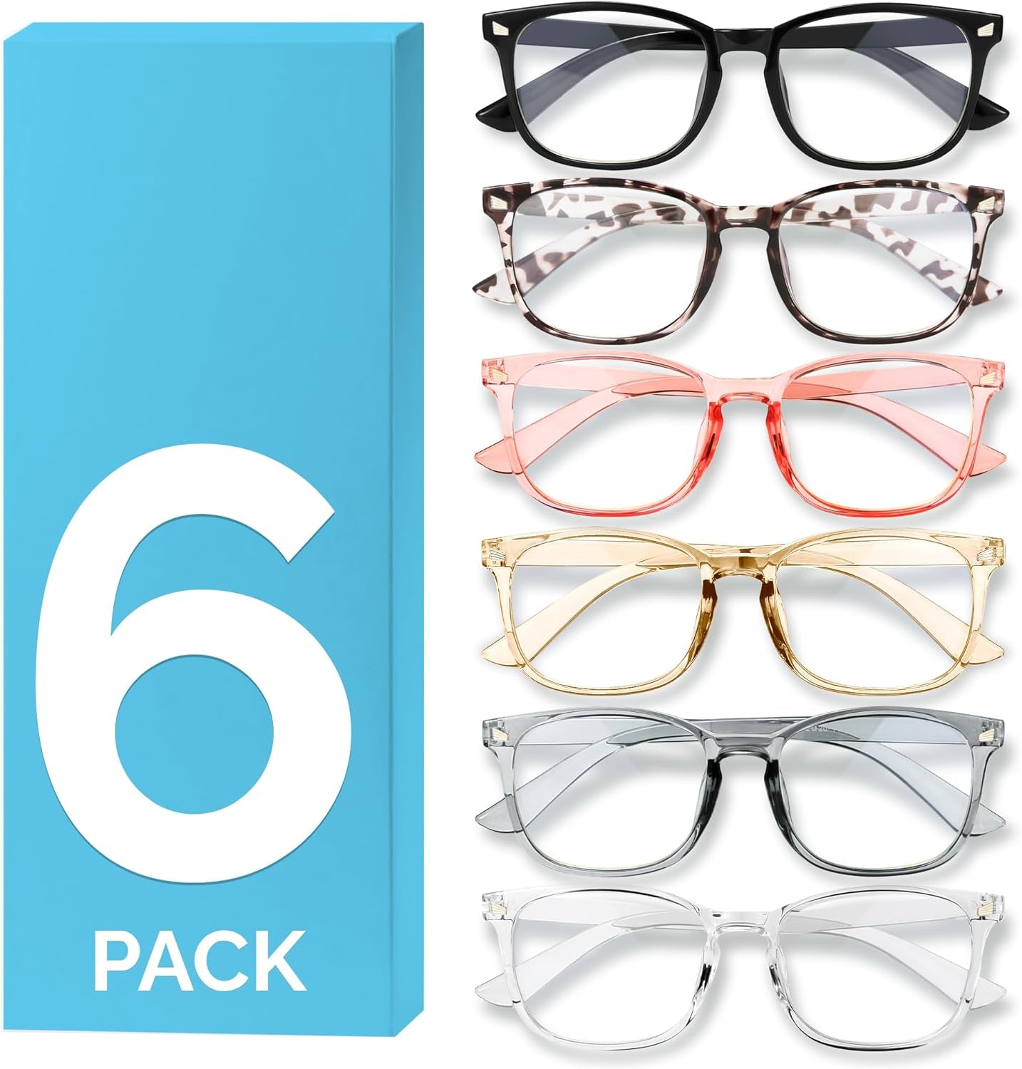 6 Pack Blue Light Blocking Glasses for Women Men – Stylish Computer & Gaming Glasses, Fashion Square Frame Eyewear