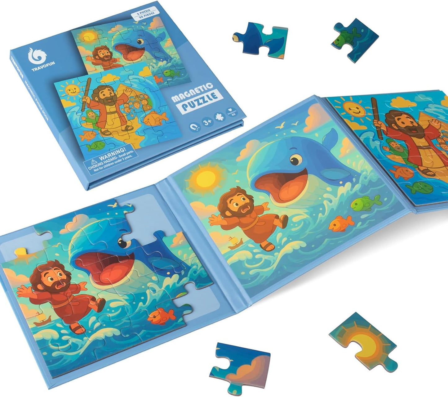 TRAVOFUN Magnetic Puzzles for Kids Ages 3-5 - Jesus Walking on Water & Calming the Storm - 2 Pack Bible Stories Jigsaw Puzzle Book - New Testament Christian Gifts for Toddlers Boys Girls