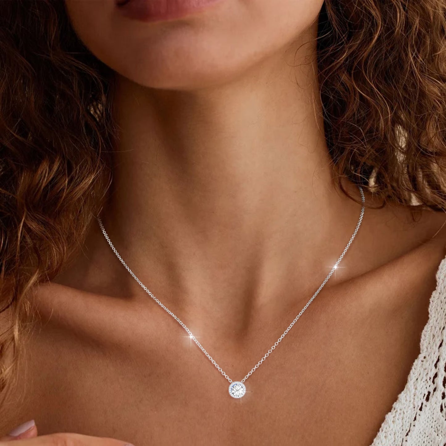 S925 Sterling Silver Plated round Necklaces for Women Girls CZ April Birthstone Pendant with Crystal Birthday Graduation Jewelry Gifts Teen Her Mom Adults Lady Girlfriend Kids