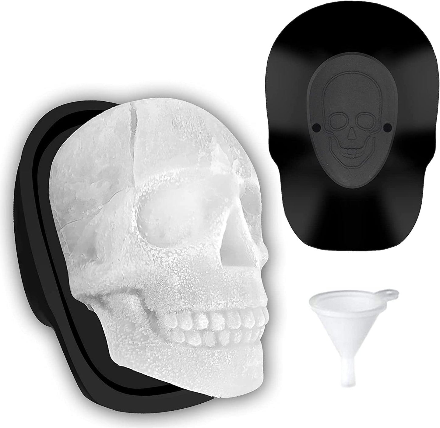 Extra Large 3D Skull Ice Cube Mold Silicone Ice Molds for Whiskey Ice Cube Trays with Funnel for Big Mouth Cup Skull Ice Maker with Resin Chocolate Sugar Whiskey Ice Mold for Parties (2 PCS)