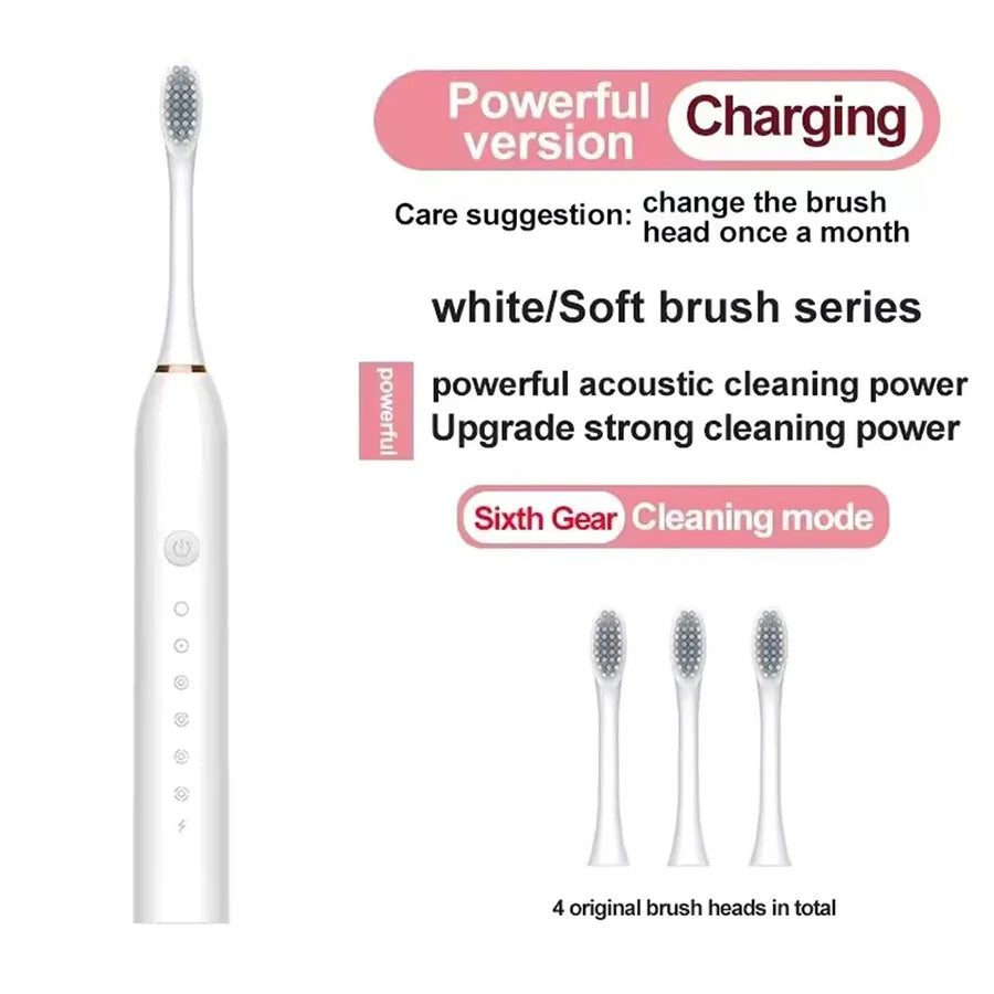 Electric Ultrasonic Toothbrush – 6 Speed USB Rechargeable Waterproof Tooth Cleaner (Couple Set)