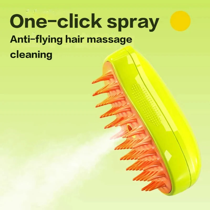 Electric Pet Steamer Brush 3-in-1 Cat Dog Hair Grooming Comb Massage Spray