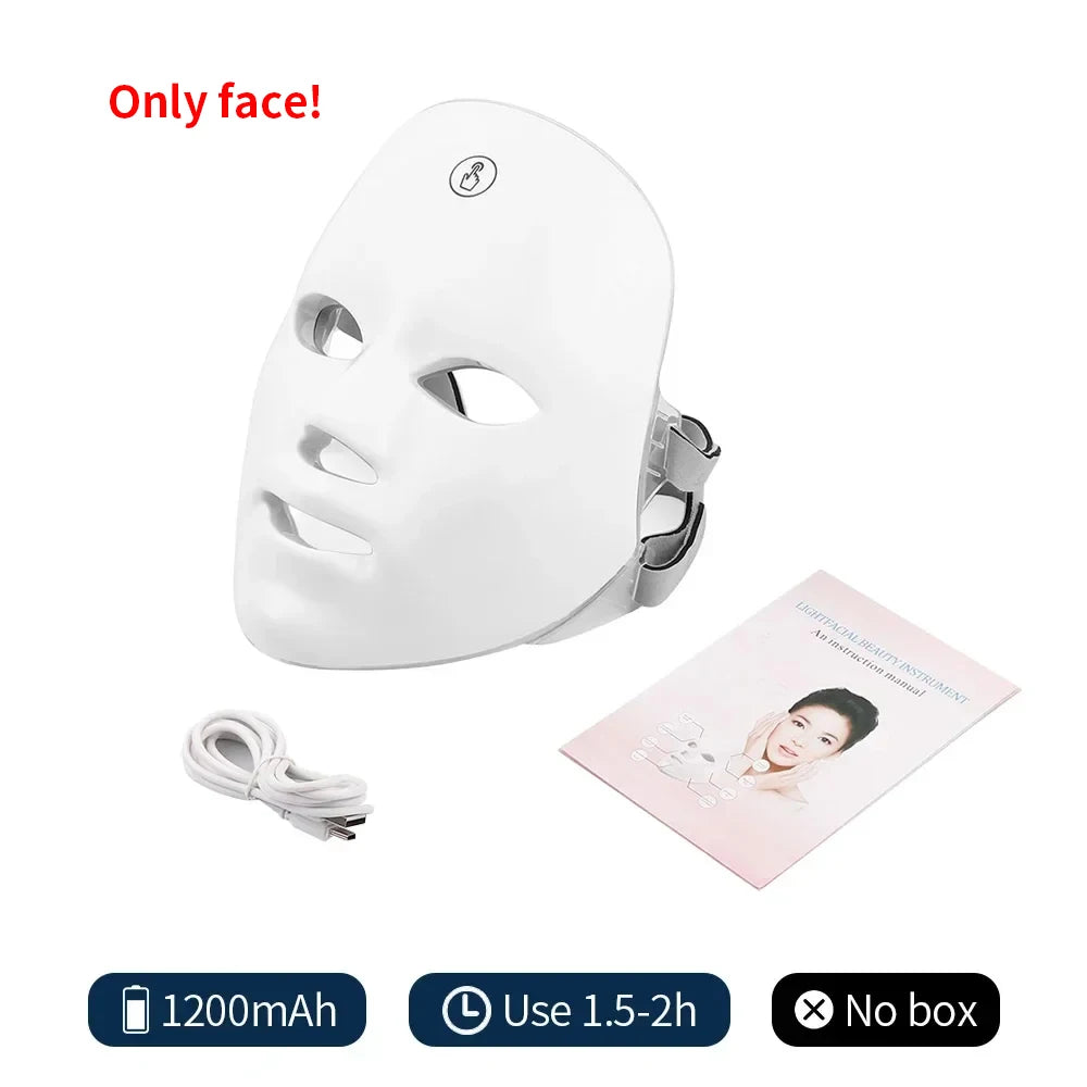 Wireless 7 Colors LED Face and Neck Mask Photon Light Therapy Machine for Skin Rejuvenation
