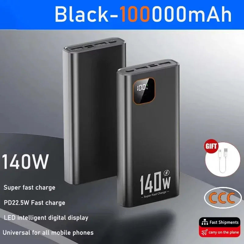 140W Super Fast Charging Power Bank – High Capacity Portable Battery for iPhone, Samsung & More