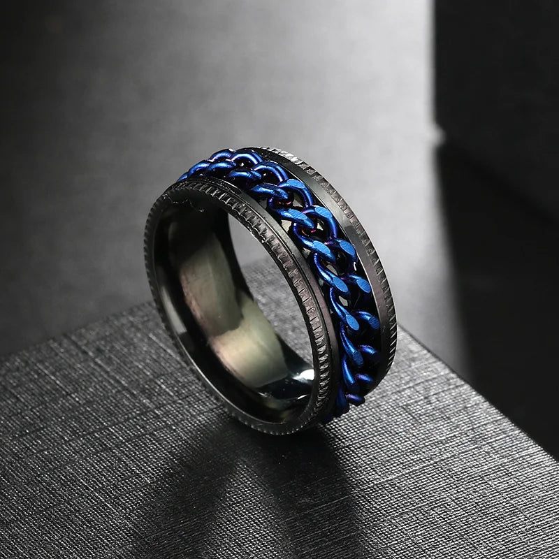 Anxiety Fidget Rings For Men Spining Titanium Stainless Steel Colorfully Spinner Rotatable Chain Jewelry Rotating Rings Men Gift