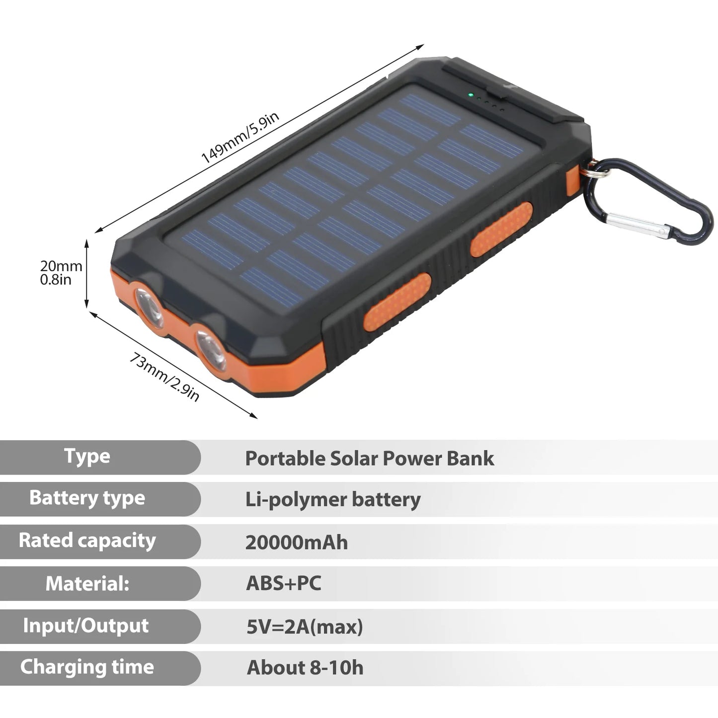 20000mAh Solar Power Bank β Waterproof Dual USB Portable Charger with LED Flashlight