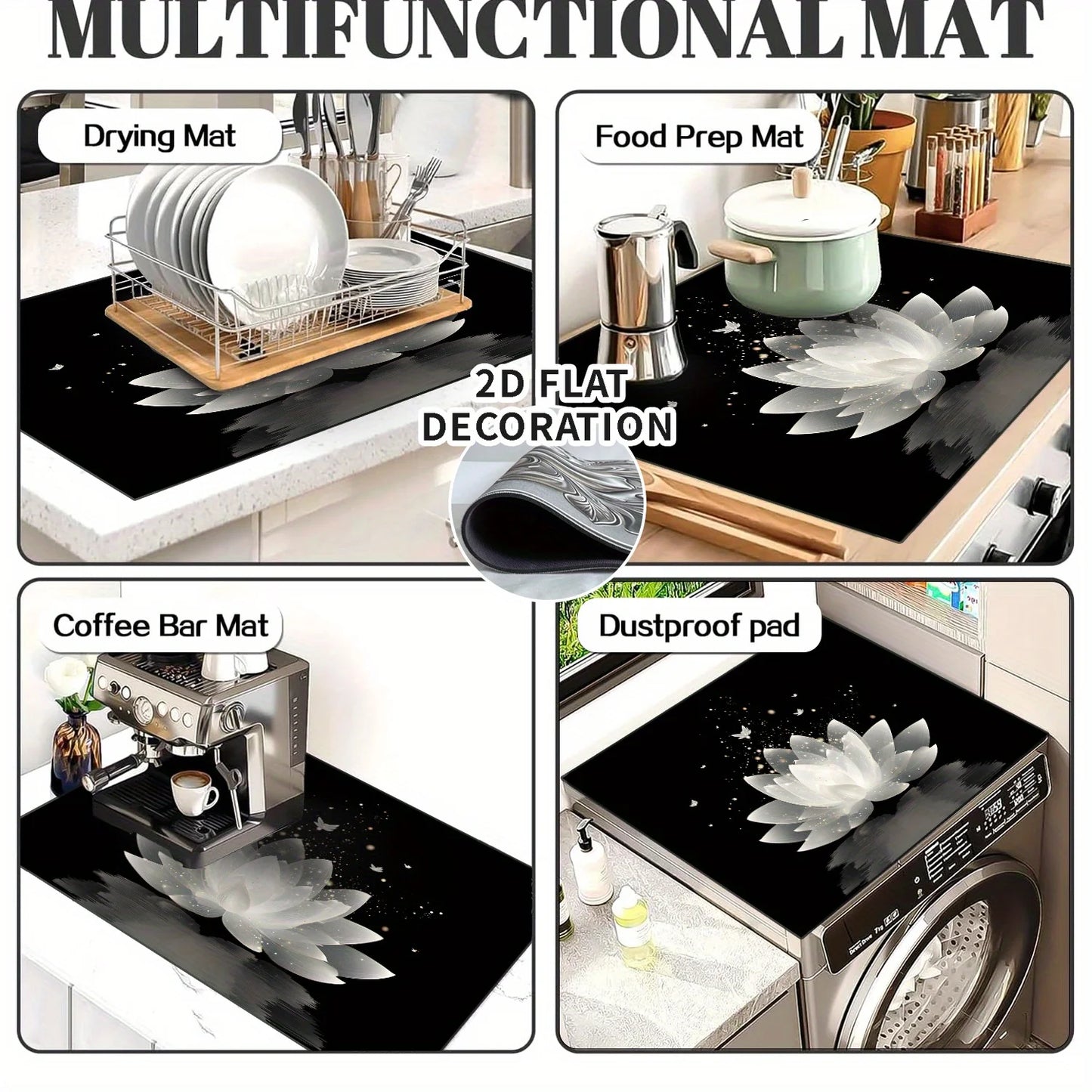 Lotus Butterfly Stove Top Cover Heat Resistant Non Slip Protector Mat for Induction Cooktop Kitchen Decor 2D Flat Cover