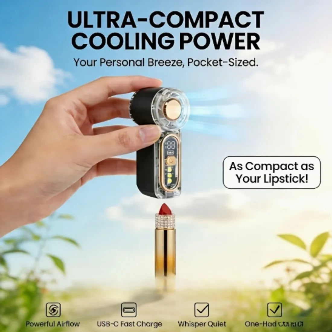 Mini Handheld Turbo Fan – 100-Speed USB Rechargeable Portable Cooling Fan