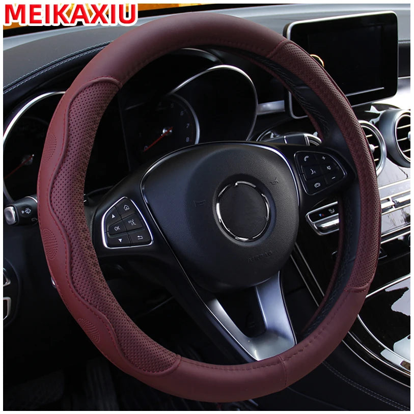 PU Leather Embossed Steering Wheel Cover 14.5–15 Inch