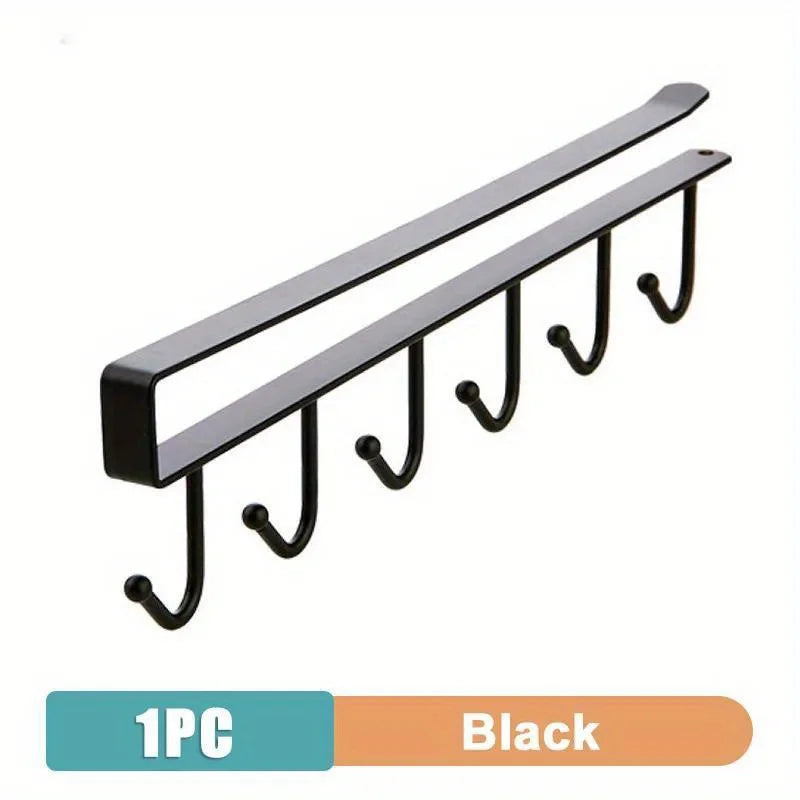 Under Cabinet Kitchen Storage Rack 6 Hooks Mug Cup Holder Hanging Organizer