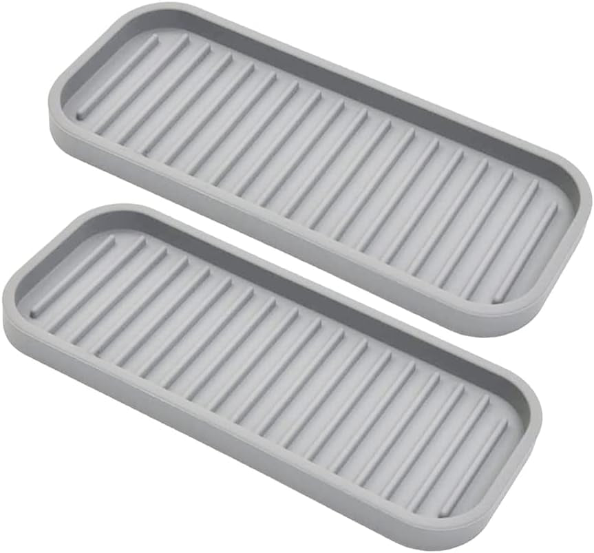 Silicone Sponge Holder Kitchen Sink Organizer Tray Dish Caddy Soap Dispenser, Scrubber Spoon Holder,Dishwashing Accessories 2 Pack (Black)