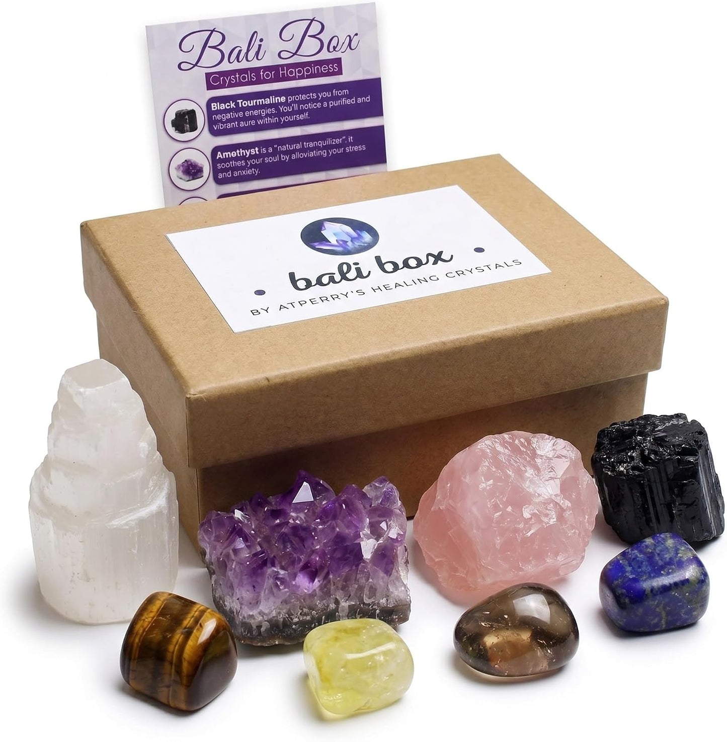 Healing Crystals Set - 16 Real Chakra Crystals & Stones for Stress & Anxiety Relief, Wooden Gift Box + Tree of Life Necklace + Guide Book, Selenite Amethyst Rose Quartz - Gift for Women