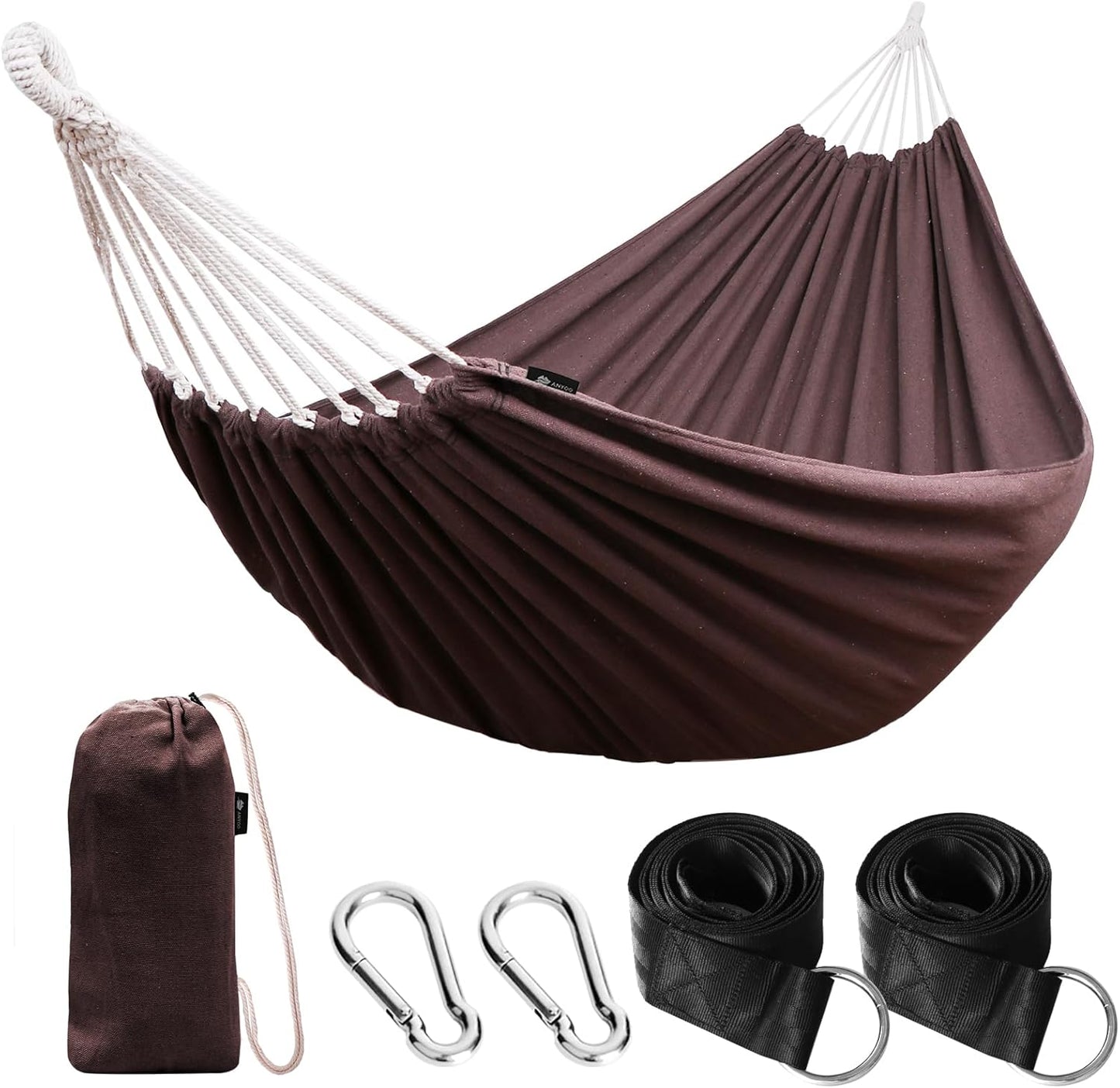 Cotton Hammock Portable Camping Hammocks for Hanging Sturdy Garden Comfortable Fabric Hammock with Tree Straps up to 660Lbs with Travel Bag for Camping Outdoor/Indoor Patio Backyard
