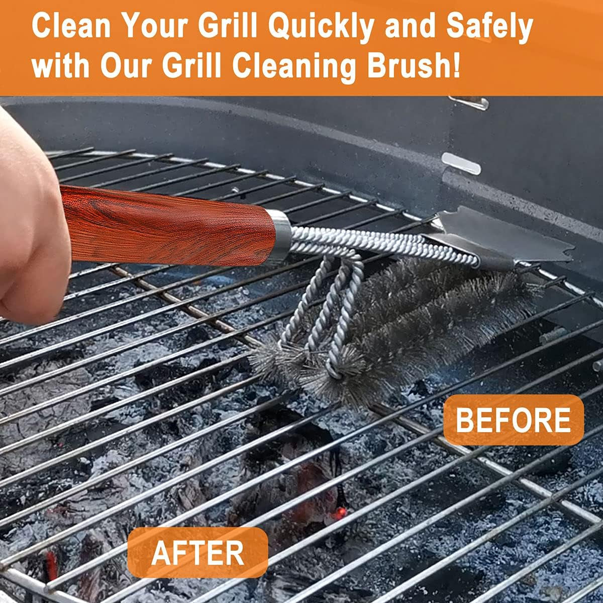 BBQ Brush for Grill Cleaning Safe Grill Brush and Scraper with Deluxe Handle - 18" Grill Cleaner Brush Stainless Steel Bristle Grill Brush for Outdoor Grill Wizard Grate - Ideal Grilling Gifts