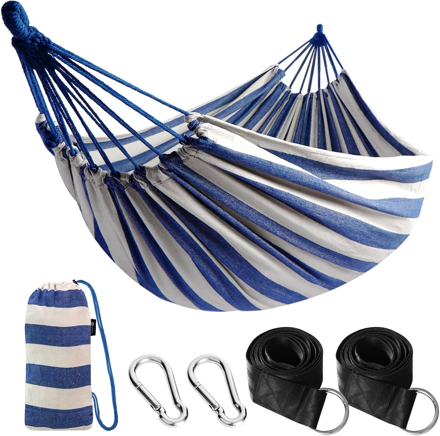 Cotton Hammock Portable Camping Hammocks for Hanging Sturdy Garden Comfortable Fabric Hammock with Tree Straps up to 660Lbs with Travel Bag for Camping Outdoor/Indoor Patio Backyard