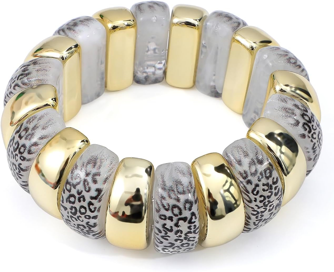 Simple Beaded Gold Plated Bangles Bracelet Chunky Bamboo Tube Curved Stacking Clear Acrylic Colorful Beads Stretchable Gold Plated Bracelets Set for Women