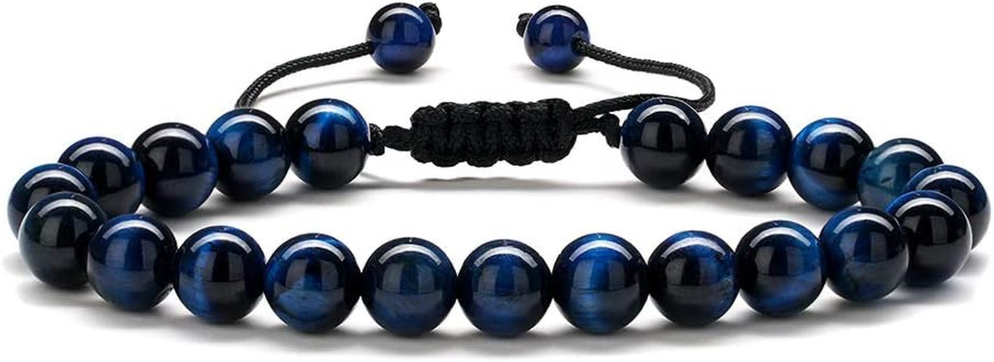 Fathers Day Gift Mens Bracelet - Beaded Natural Stone 8Mm Tiger Eye Matte Agate Lava Rock Bracelets for Men Teen Boys Grandpa Dad Birthday Gifts Jewelry