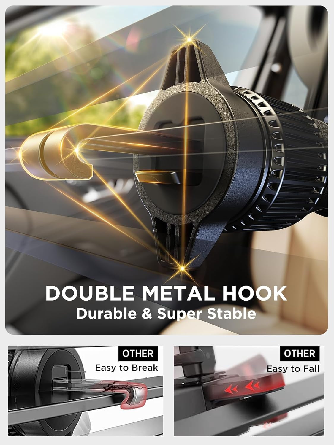 for Iphone Magsafe Car Mount Vent with Stable Structure Metal Hook [Never Shaking] [360° Adjustable] Strong Magnetic Cell Phone Holders for Your Car for All Smartphones & All Car Model