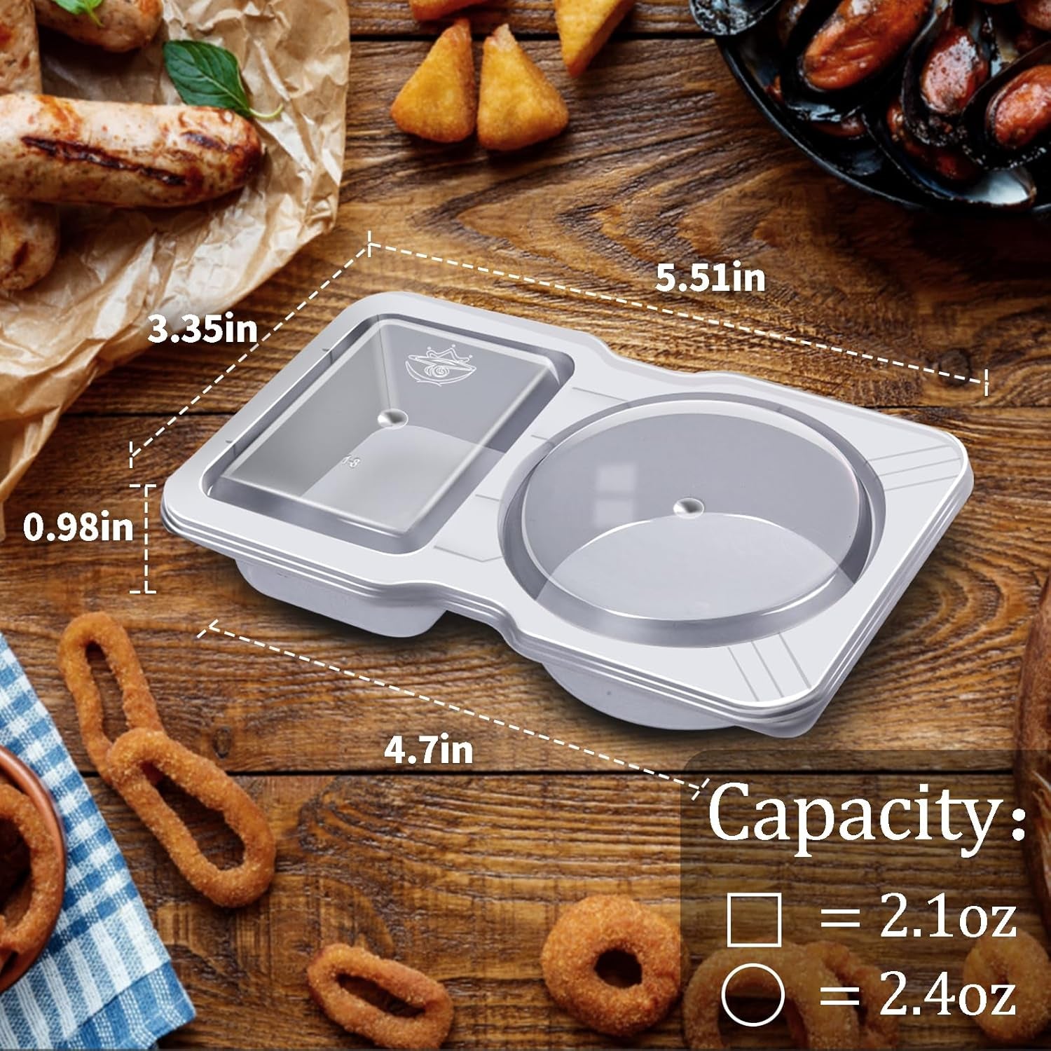 15 Sets Snack Containers, Reusable Double 2 Compartment Condiment with Lids for Sauces Dipping,Disposable and Ideal on the Go or Grab to Pack