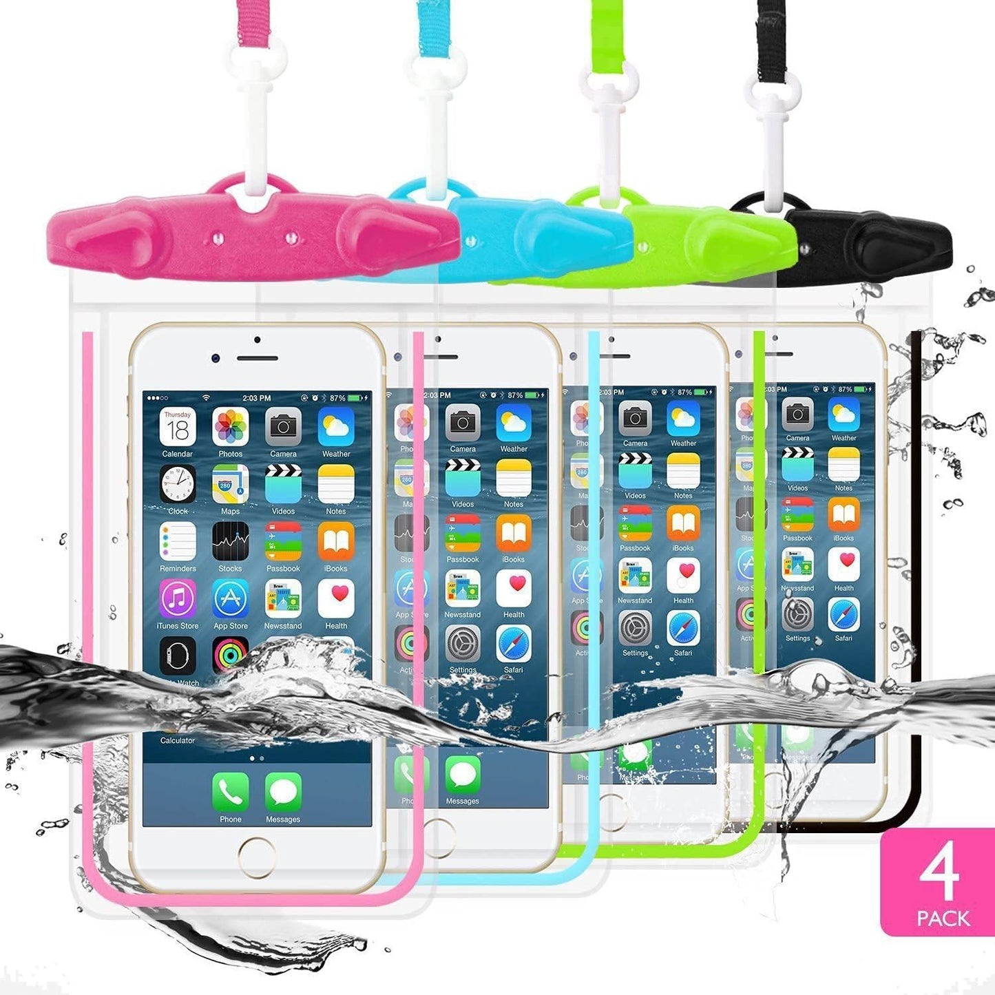 Universal Waterproof Phone Pouch, 4 Pack Waterproof Phone Case for Iphone 17/16/15/14 Pro Max Samsung Galaxy Note up to 6.9", IPX8 Cellphone Dry Bag Beach Essentials, Lanyard Included
