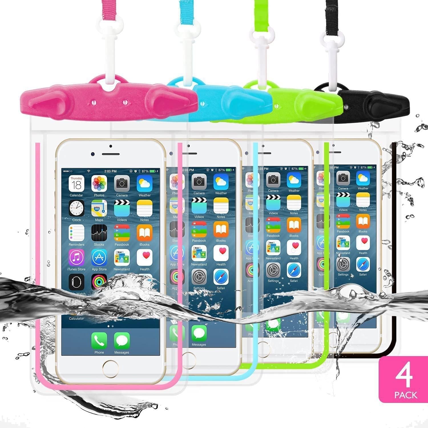 Universal Waterproof Phone Pouch, 4 Pack Waterproof Phone Case for Iphone 17/16/15/14 Pro Max Samsung Galaxy Note up to 6.9", IPX8 Cellphone Dry Bag Beach Essentials, Lanyard Included