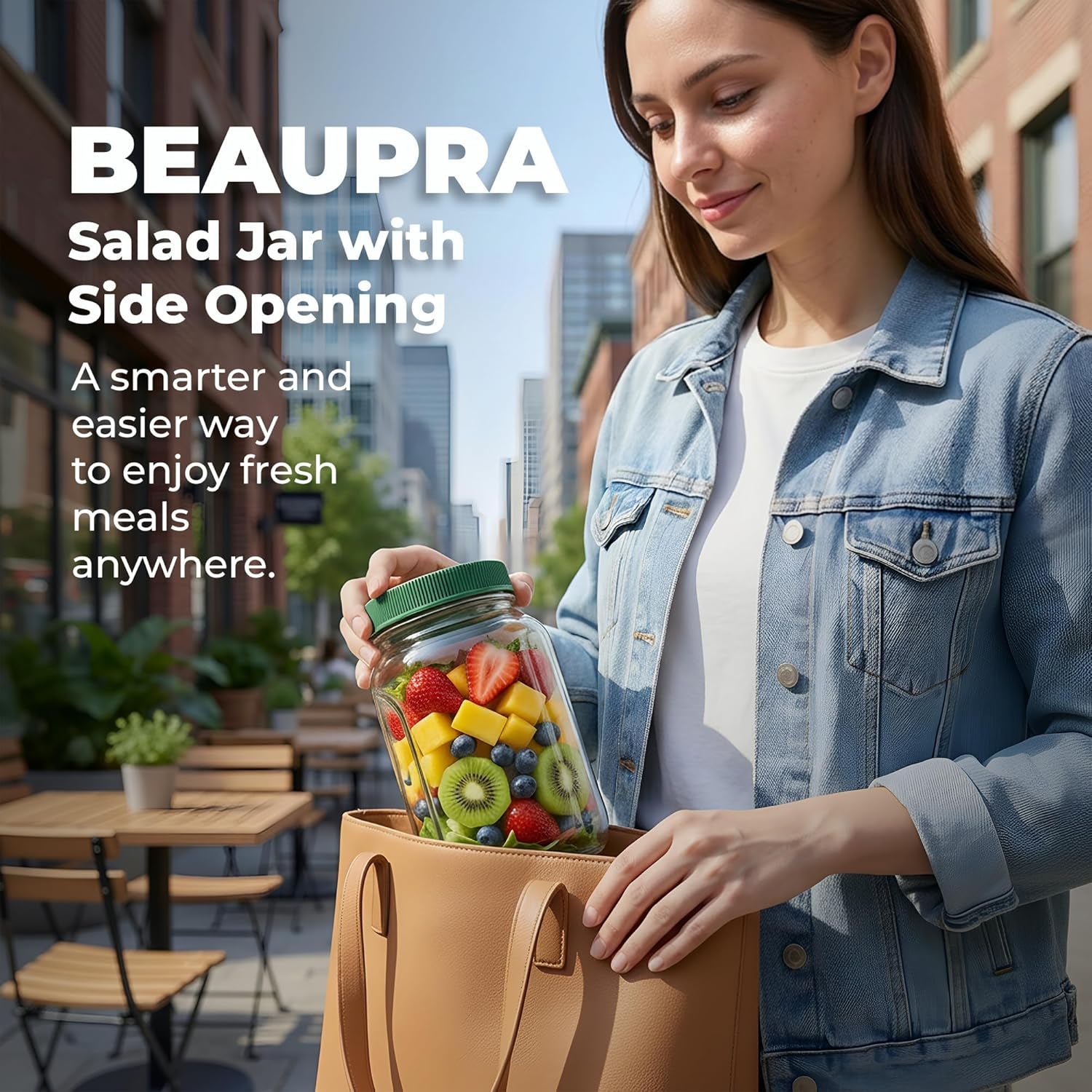 Premium Salad Jars with Side Opening, Salad Dressing Containers, on the Go Salad Jar Lunch Box for Meal Prep & Food Storage, Keeps Food Fresh & Organized, Salad Bowls to Go for Lunch, Travel