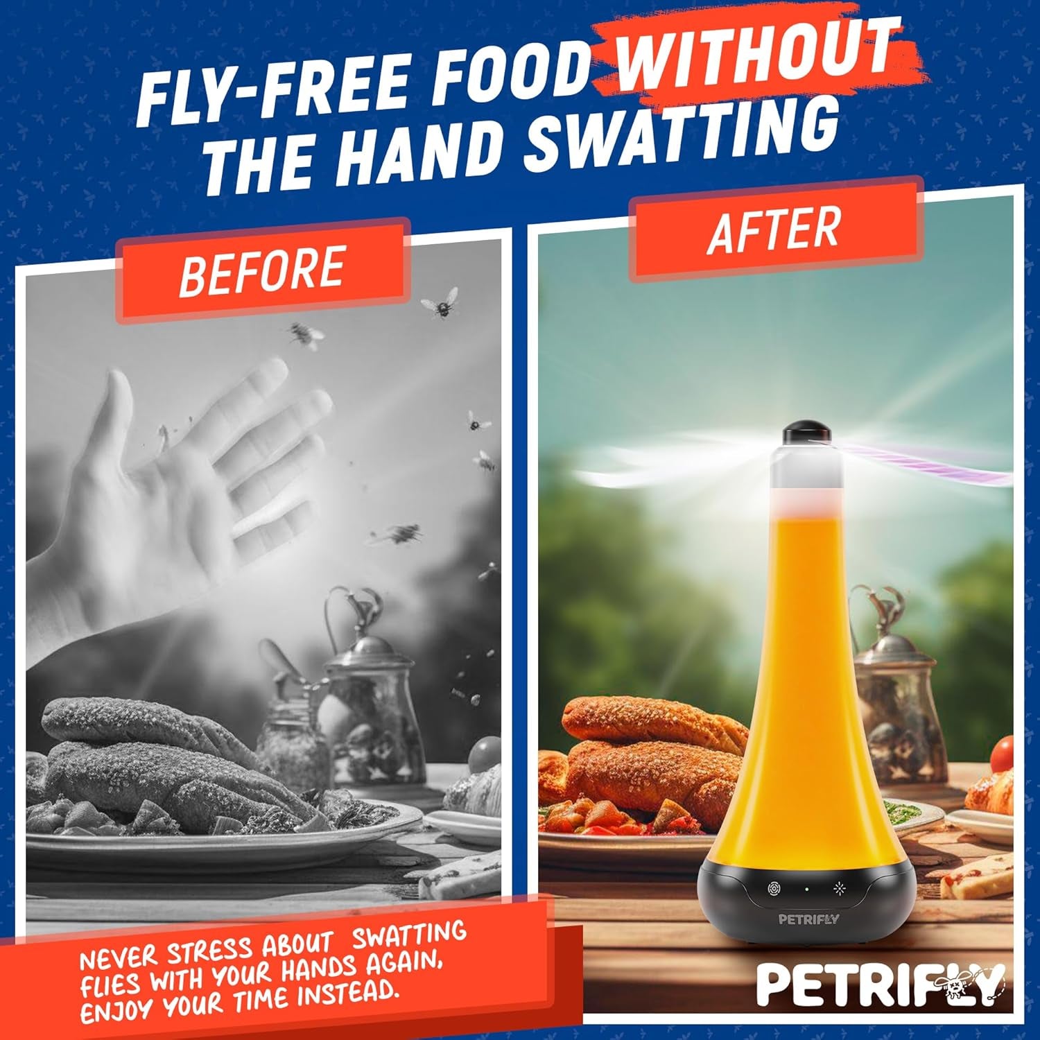 Fly Fans for Tables 2Pk with anti Bug Light - Food Fans to Keep Flies Away from Food - Spinner Fly Fan for Outdoor Table - Repellent