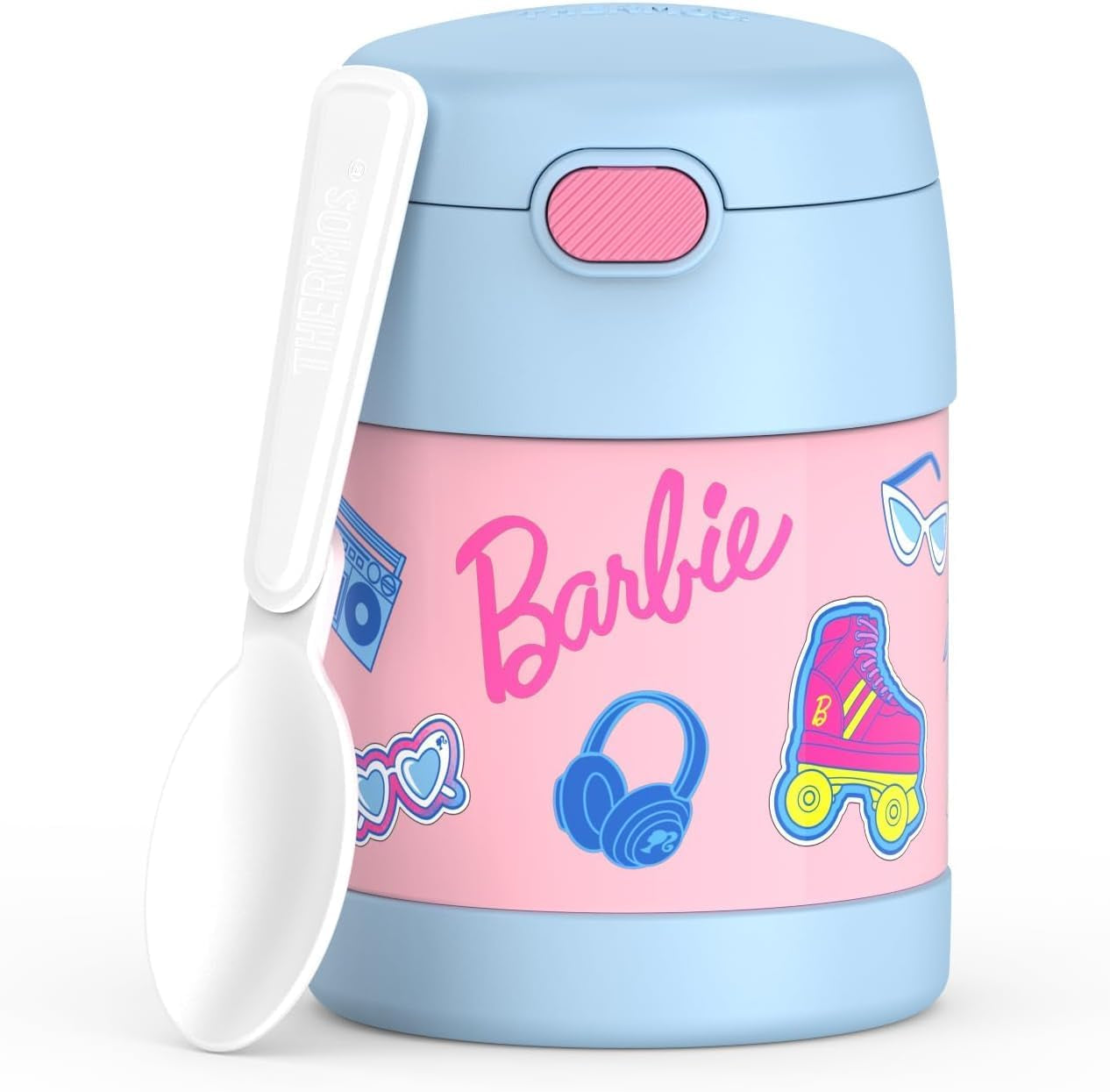 FUNTAINER Insulated Food Jar, 10 Ounce, Kid Friendly Food Jar with Foldable Spoon, Pink