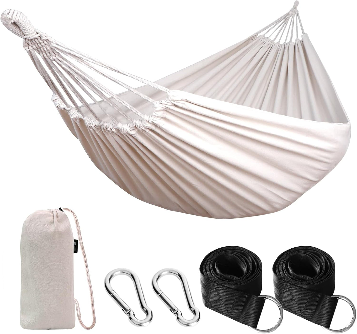 Cotton Hammock Portable Camping Hammocks for Hanging Sturdy Garden Comfortable Fabric Hammock with Tree Straps up to 660Lbs with Travel Bag for Camping Outdoor/Indoor Patio Backyard