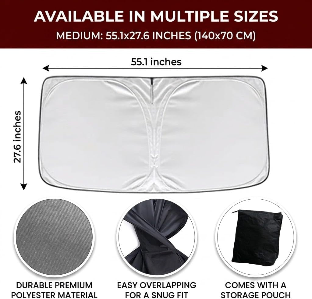 Windshield Sun Shade, Foldable Car Sunshade for Easy Storage, Universal Sun Protector for Cars, Suvs, Trucks – Blocks Glare, Reduces Heat, Keeps Interior Cooler