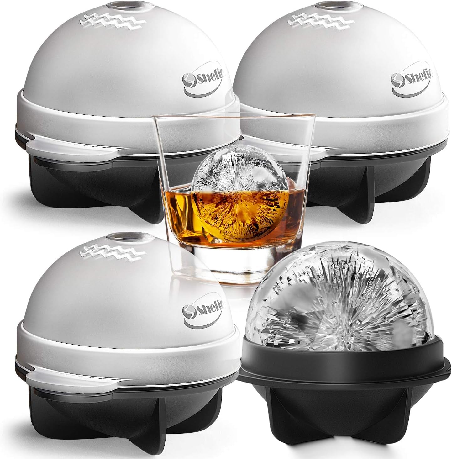 Bourbon Ice Cube Molds - round Ice Cube Mold Set of 4-2.5 Inch - Tight Sealing, Leak Proof Silicone Big Sphere Ice Ball Makers for Whiskey, Scotch
