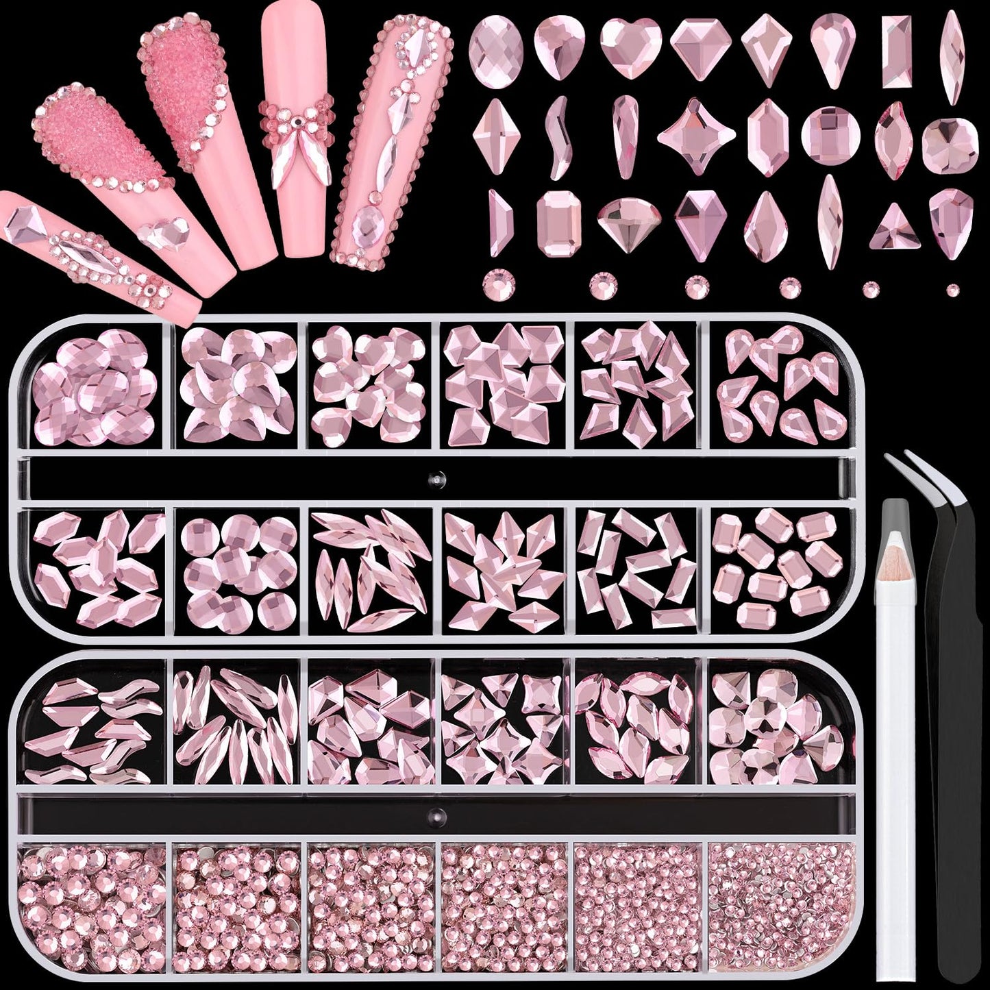 Nail Art Rhinestone Kit, 15Ml Rhinestone Gel Glue+Colorful Gems+Flatback Glass Crystal Ab&Clear Gemstones with Pickup Tools for Bedazzling Nail and Face Makeup