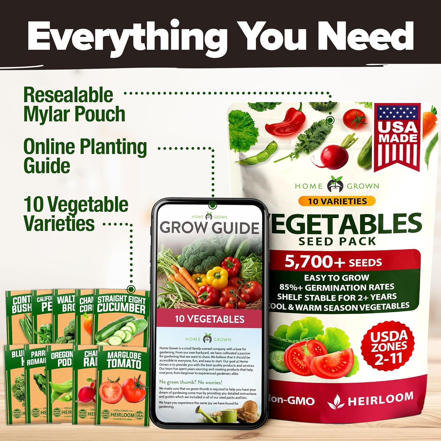 10 Variety Survival Seed Vault 5,700+ USA Grown Heirloom Non-Gmo Vegetable Seeds for Planting, High Germination, Garden Starter Kit, Emergency Food Supply, Indoor Outdoor
