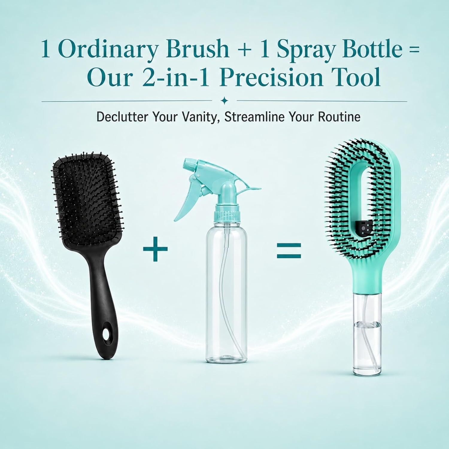 Hair Brush with Water Spray, 2-In-1 Misting Detangler for Wet Dry Curly Hair, Liquid Spraying Styling Tool with Refillable Bottle and Waterproof Storage Bag, Portable Travel Hairbrush Set, Blue