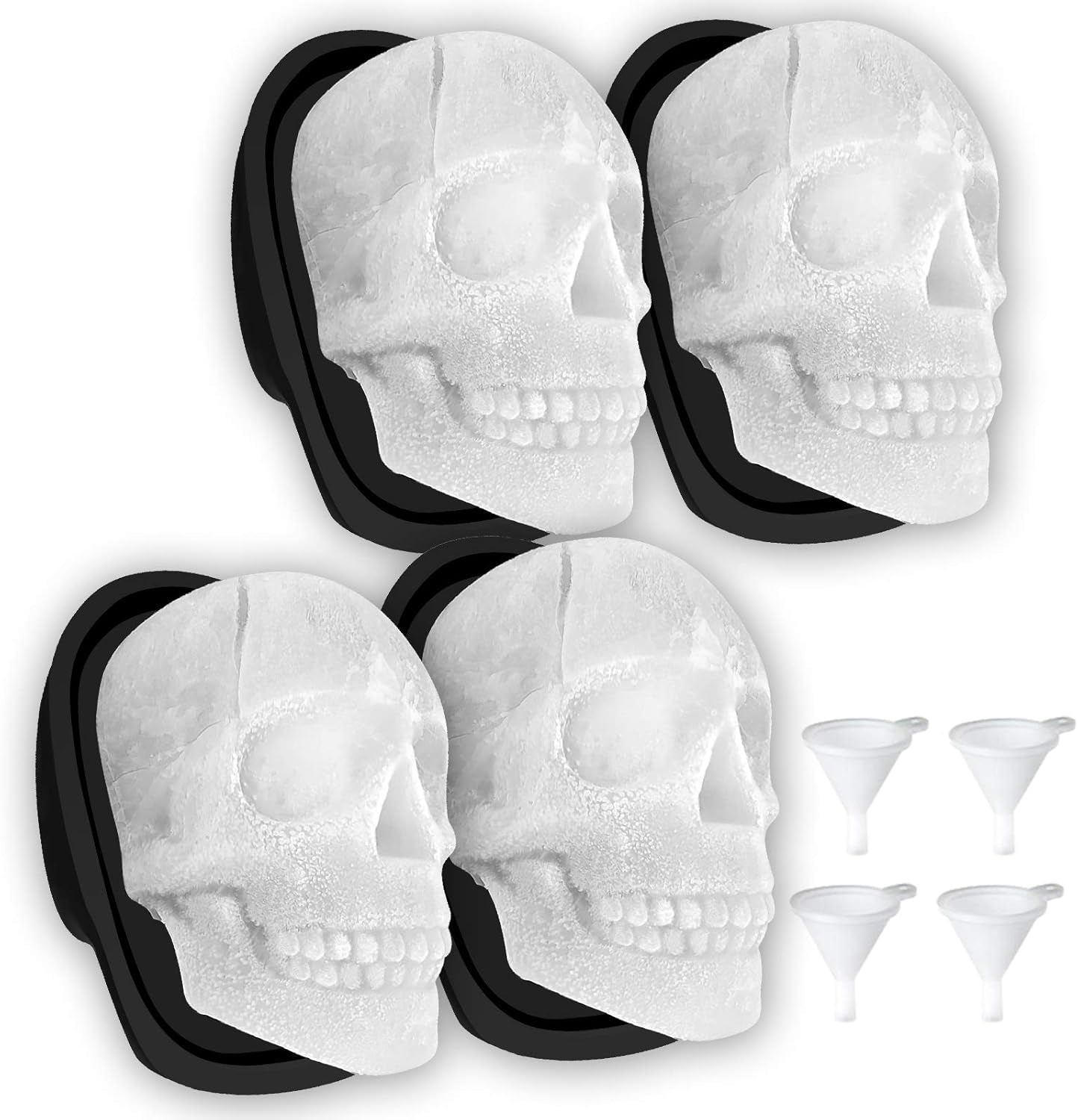 Extra Large 3D Skull Ice Cube Mold Silicone Ice Molds for Whiskey Ice Cube Trays with Funnel for Big Mouth Cup Skull Ice Maker with Resin Chocolate Sugar Whiskey Ice Mold for Parties (2 PCS)