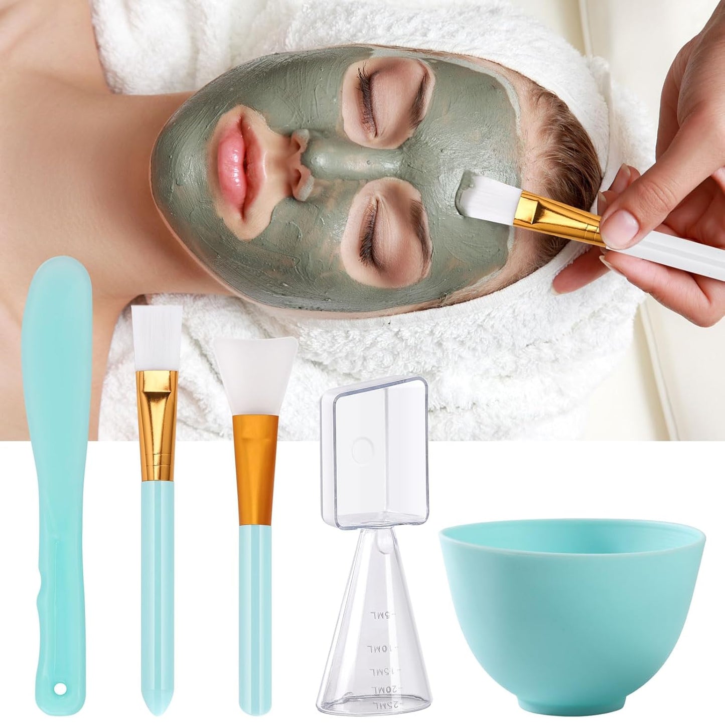 Face Mask Mixing Bowl Set, 10 Pcs DIY Facemask Mixing Tool Kit with Silicone Facial Mask Bowl Brushes Stick Spatula Measuring Cup (Blue)
