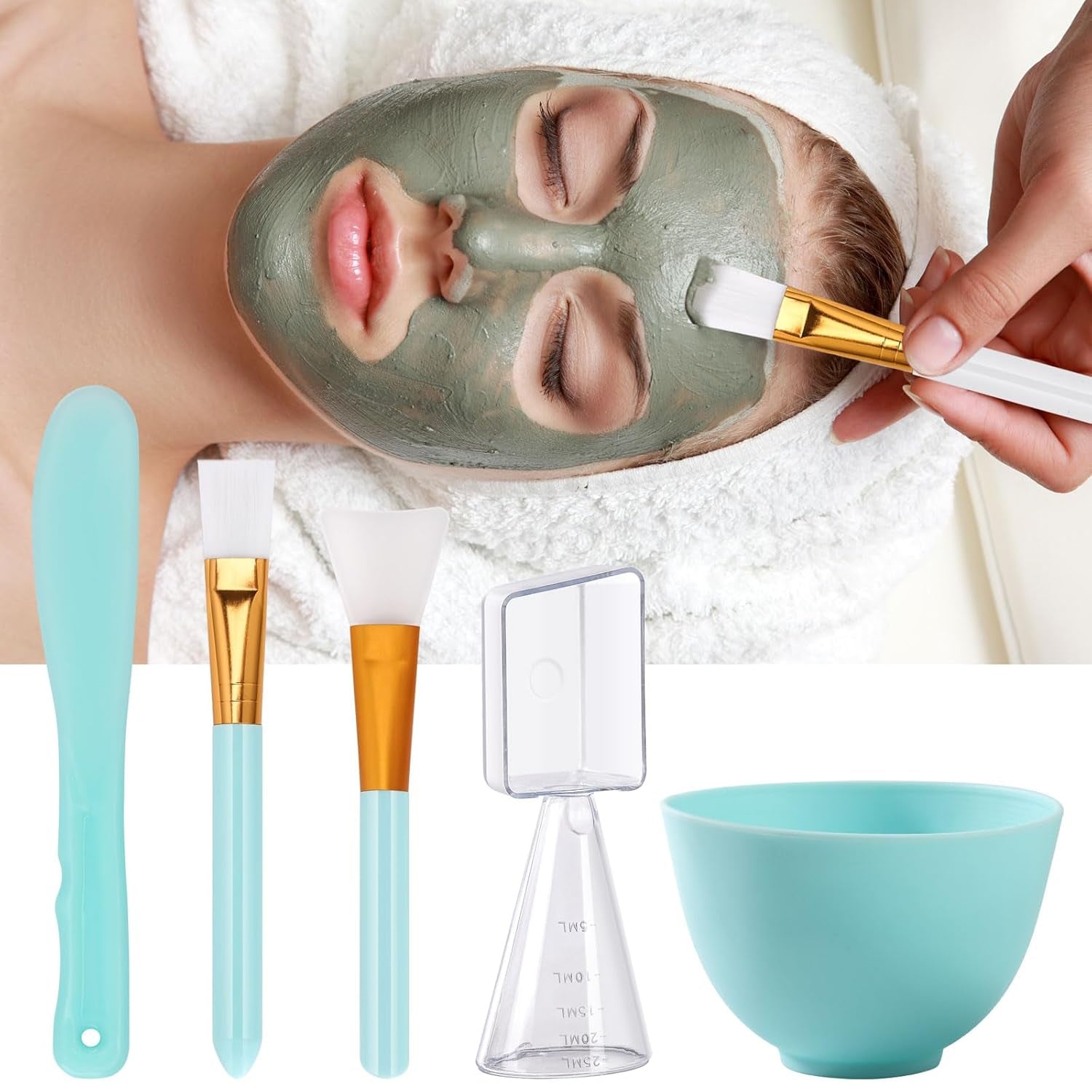 Face Mask Mixing Bowl Set, 10 Pcs DIY Facemask Mixing Tool Kit with Silicone Facial Mask Bowl Brushes Stick Spatula Measuring Cup (Blue)