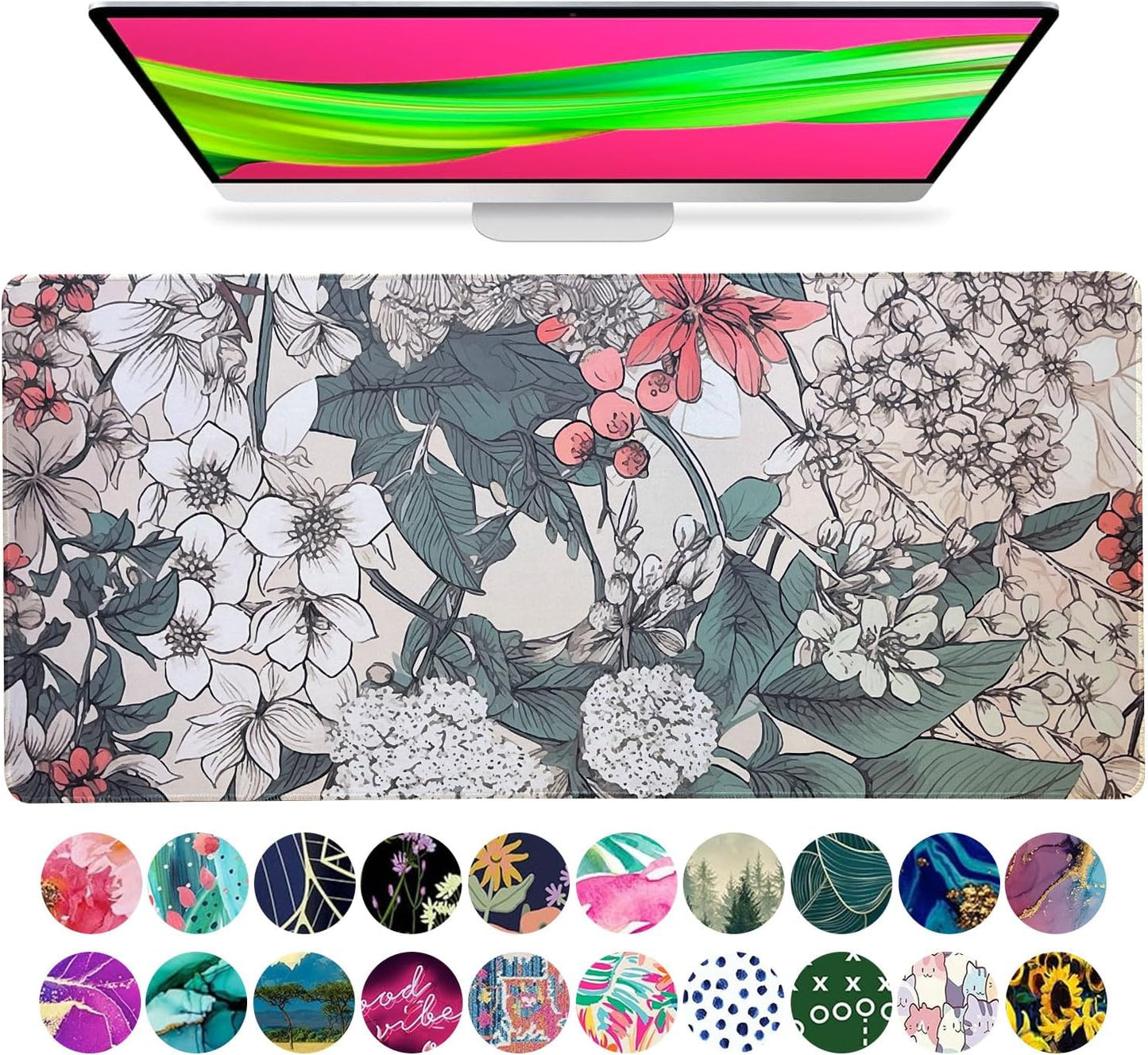 Large Mouse Pad Desk Mat 15" X 30" – Extended Floral Desk Protector for Keyboard & Mouse – Non-Slip Waterproof Cute Office Pad Aesthetic Workstation Mat