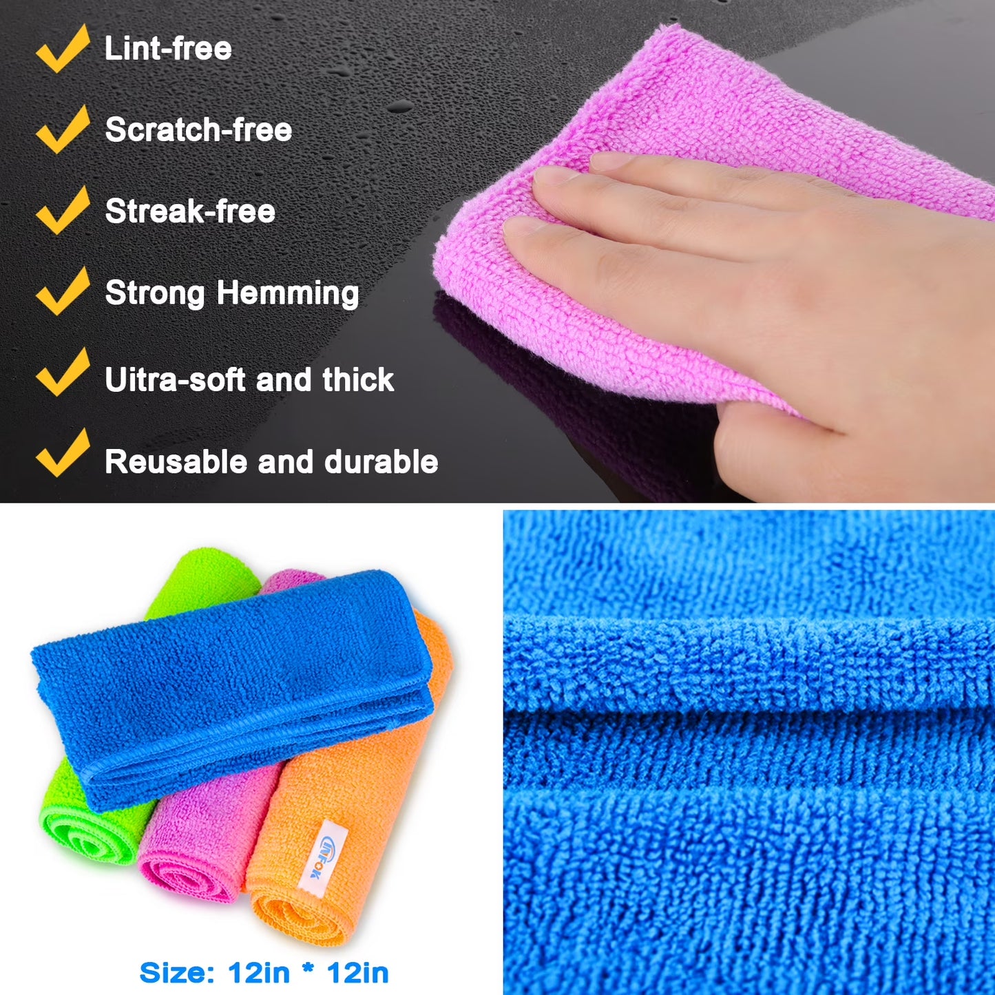12Pcs Premium Microfiber Cleaning Cloth for Household Cleaning, 12" X 12"