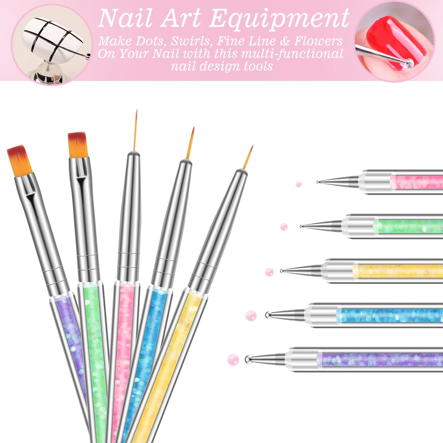 6 Pcs in 1 Set Resin Nail Art Palette with 5 Nail Brushes, Nail Tech Supplies Tools Nail Polish Mixing Palette Double-Ended Dotting Pen for Nail Art
