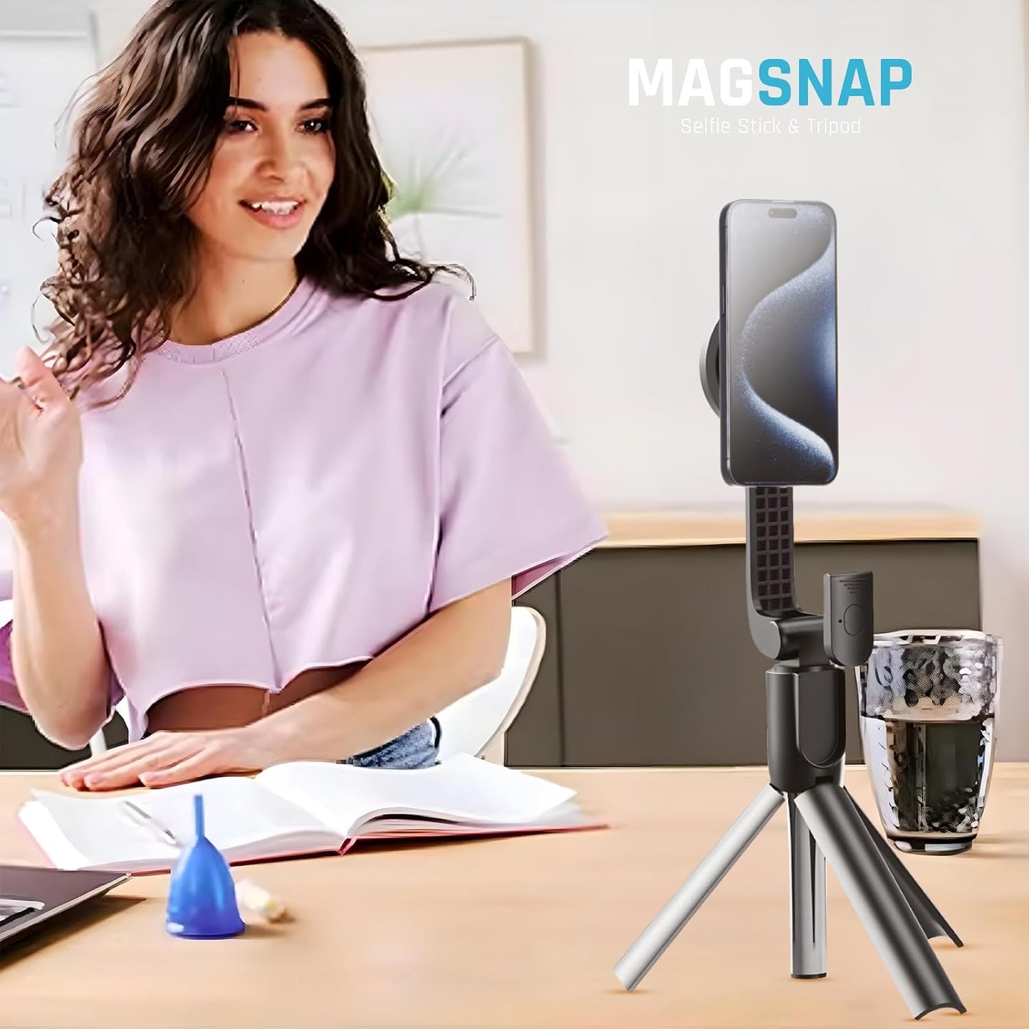 Magnetic Selfie Stick Tripod with Remote – Adjustable up to 26", Strong Upgraded Magnet + Bluetooth Remote| Selfie Stick for Iphone 12 and Newer – Travel-Friendly, Great for Video Recording