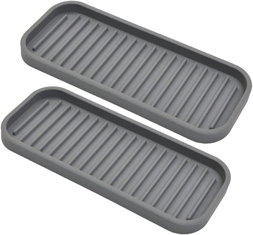 Silicone Sponge Holder Kitchen Sink Organizer Tray Dish Caddy Soap Dispenser, Scrubber Spoon Holder,Dishwashing Accessories 2 Pack (Black)