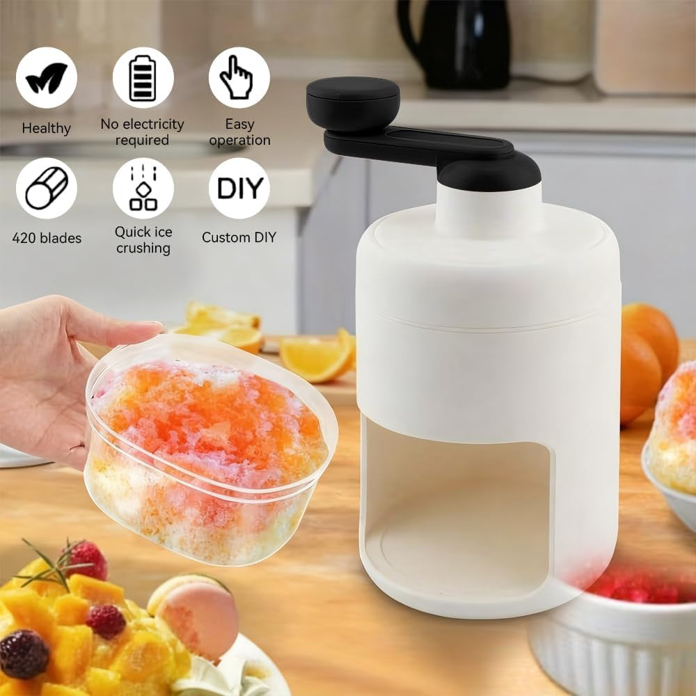 Shaved Ice Mini Snow Cone Machine, Portable Countertop Ice Shaver with No Slip Base, No Electricity Needed, Ice Cup Included, Lightweight, Stainless Steel Blade